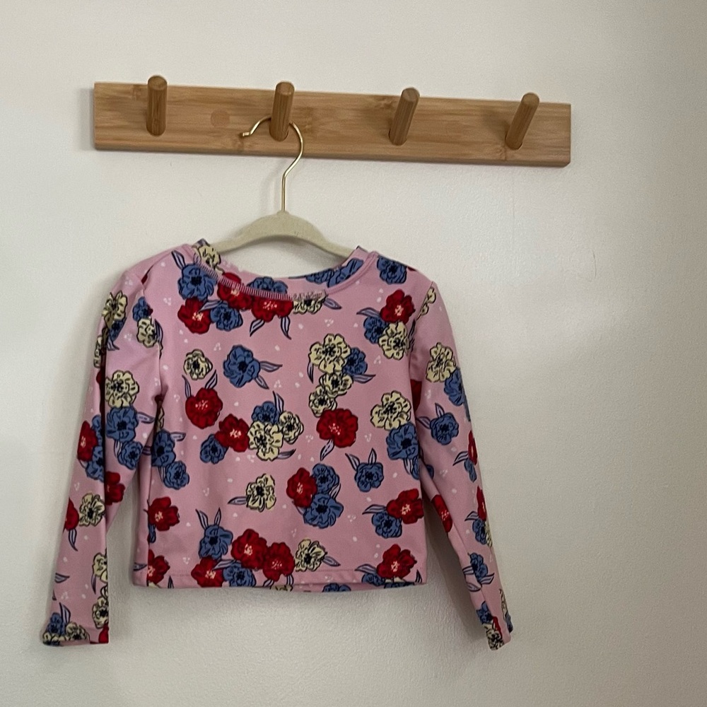 Toddler girl pink and floral wave zone Swim Rashguard size 24 months no flaws